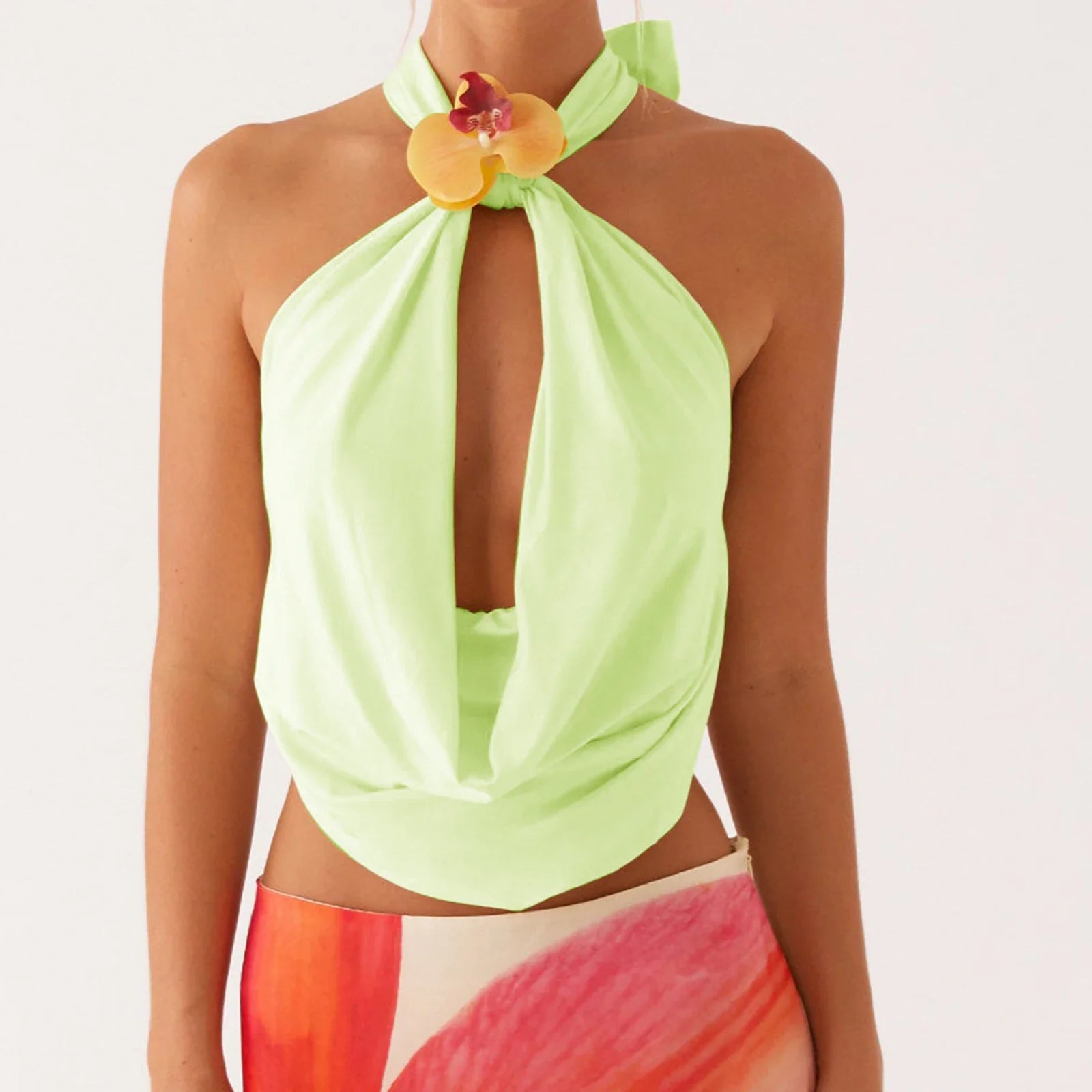 Women Halter Mock Neck Top Sleeveless Bacless