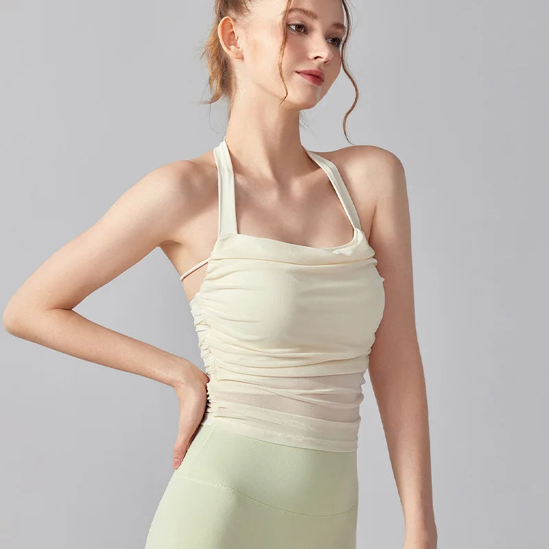 Women Halter With Shock-proof Chest Pad Backless Tank Top