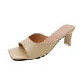 Women Heeled Mules Sandals Soft Leather - Khaki / 35