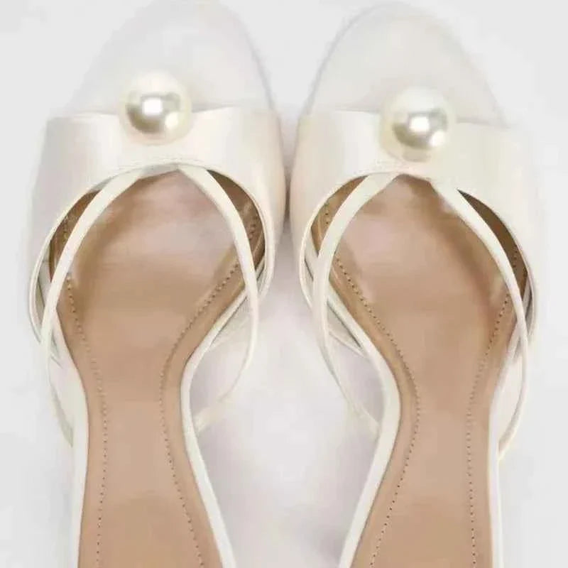 Women High Quality Satin Narrow Band Slide Sandals