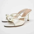 Women High Quality Satin Narrow Band Slide Sandals
