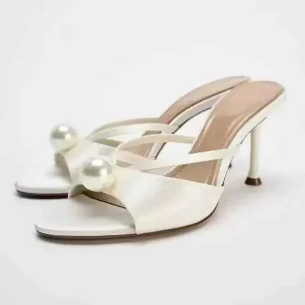 Women High Quality Satin Narrow Band Slide Sandals