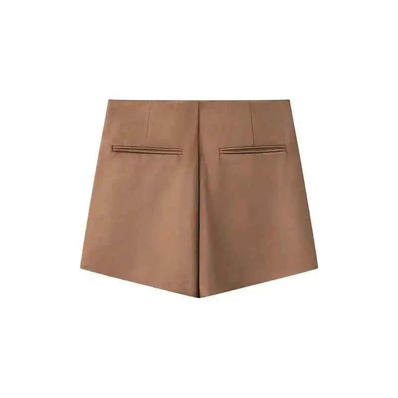 Women High Waist A-line Culottes Mid-waist Hidden Zipper Pocket Mini Skirt Shorts