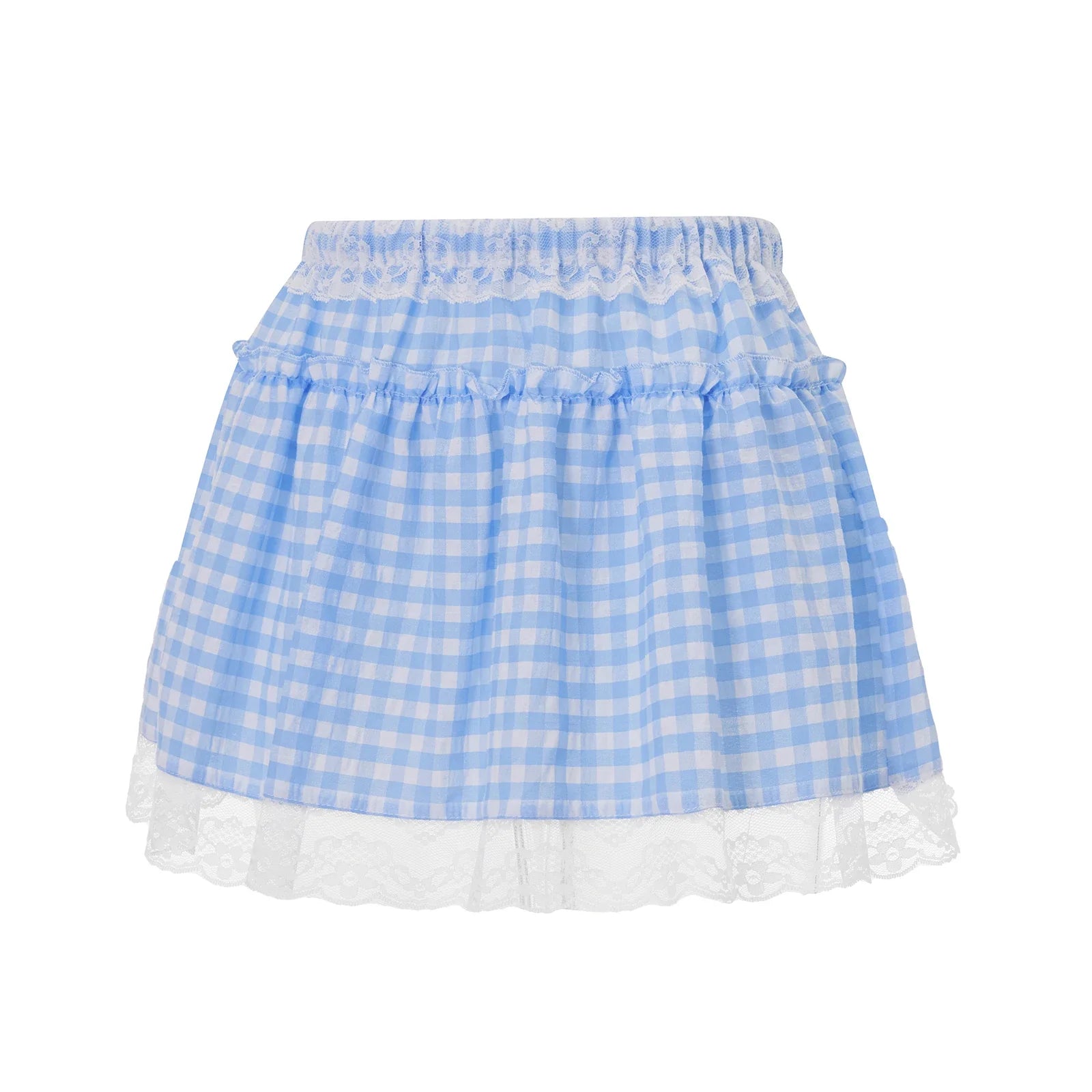 Women High Waist Plaid Print Short - Blue / L