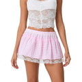 Women High Waist Plaid Print Short - Pink / L