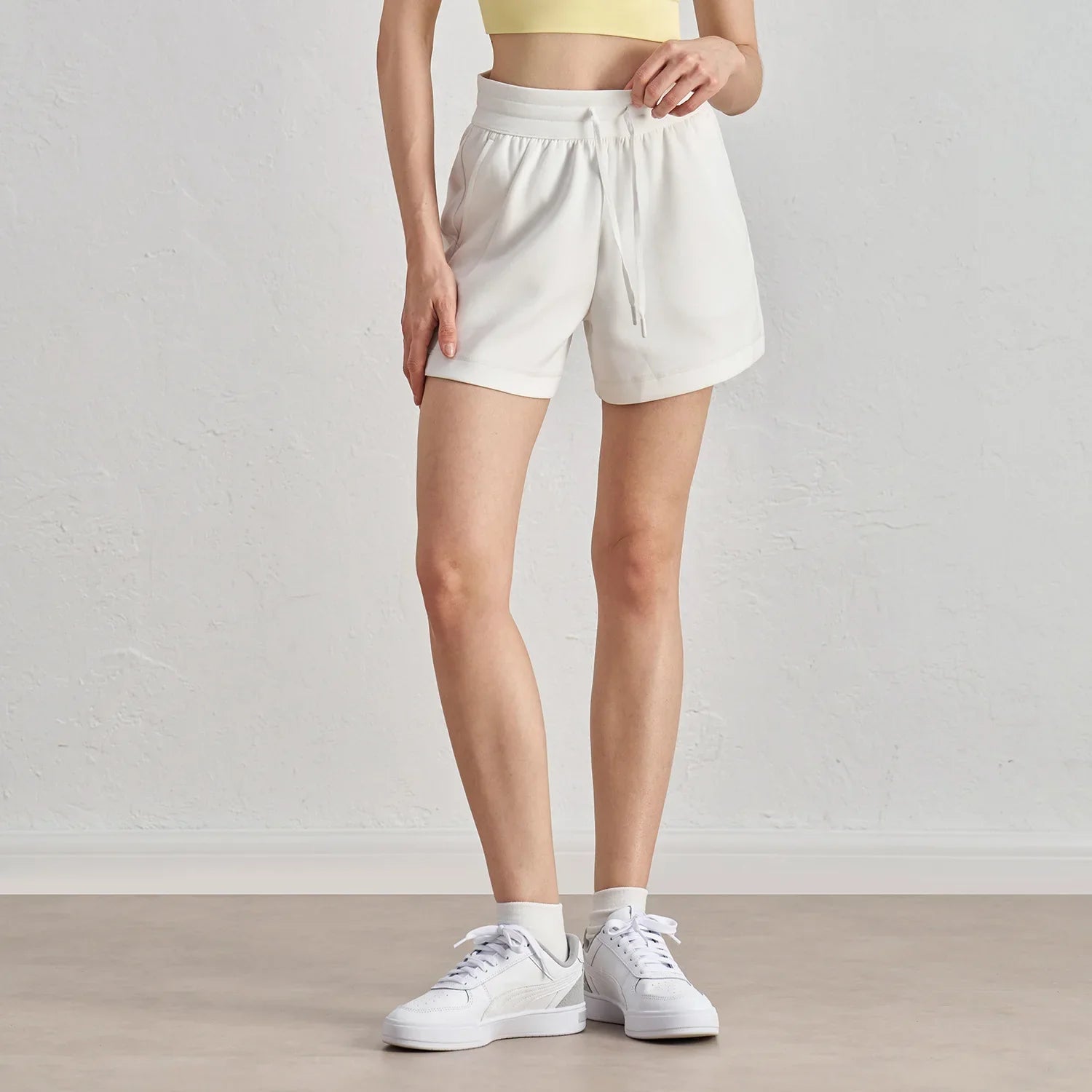 Women High Waist Shorts Outdoor Sport Running - white / XL