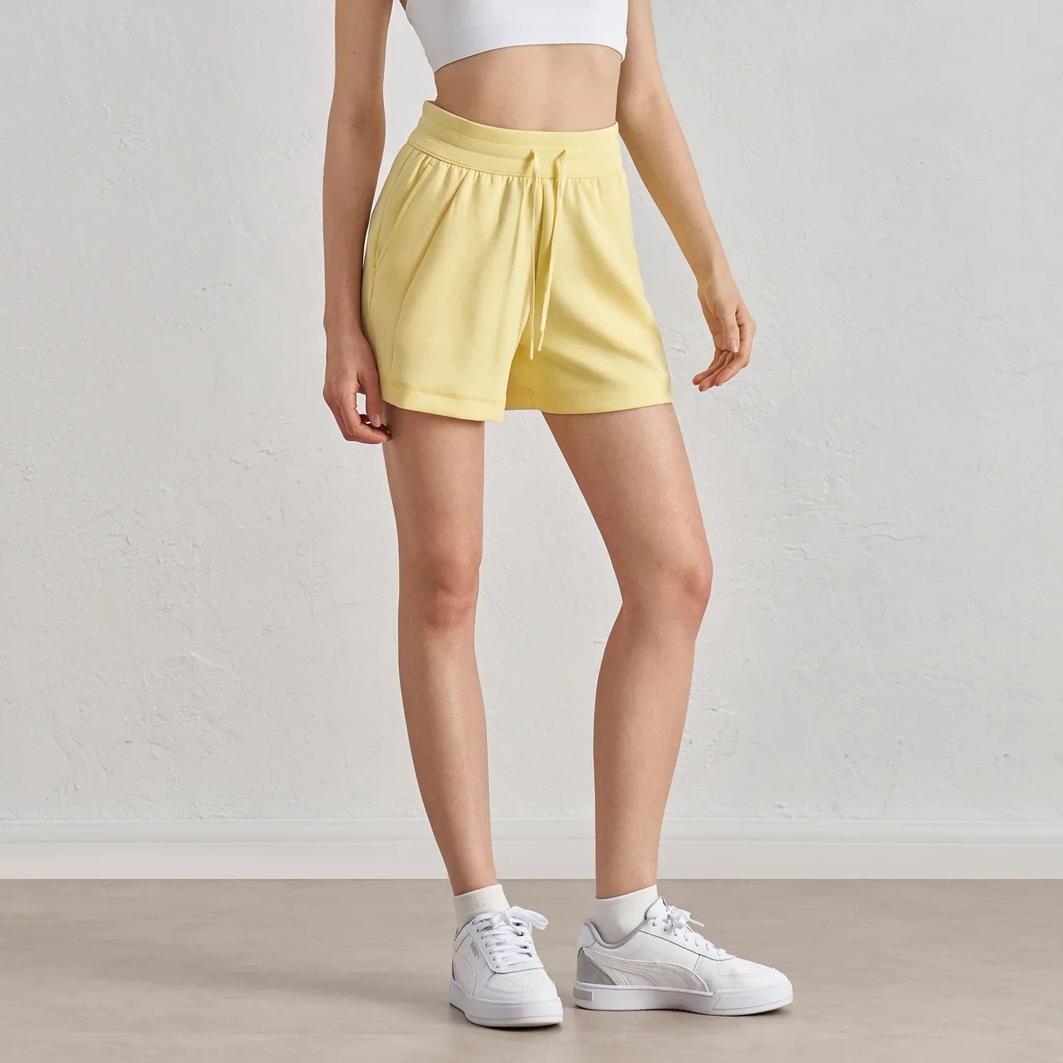 Women High Waist Shorts Outdoor Sport Running - yellow / XL