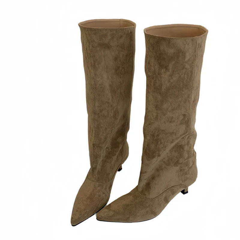 Women Knee-High Boots Street Style Pointed Toe Thin Low Heels