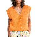 Women Knit Vest Elegant Furry Sleeveless Button - Orange / S