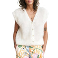 Women Knit Vest Elegant Furry Sleeveless Button - WHITE / S
