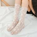 Women Lace Flower Fashion Ultra-thin Transparent Mesh Crew Socks - WHITE