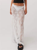 Women Lace Long Skirt Low Rise A-line Midi - L / WHITE - Other