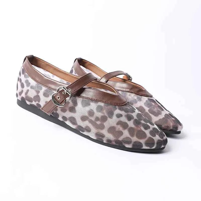 Women Leopard Mesh Breathable Flats Shoes