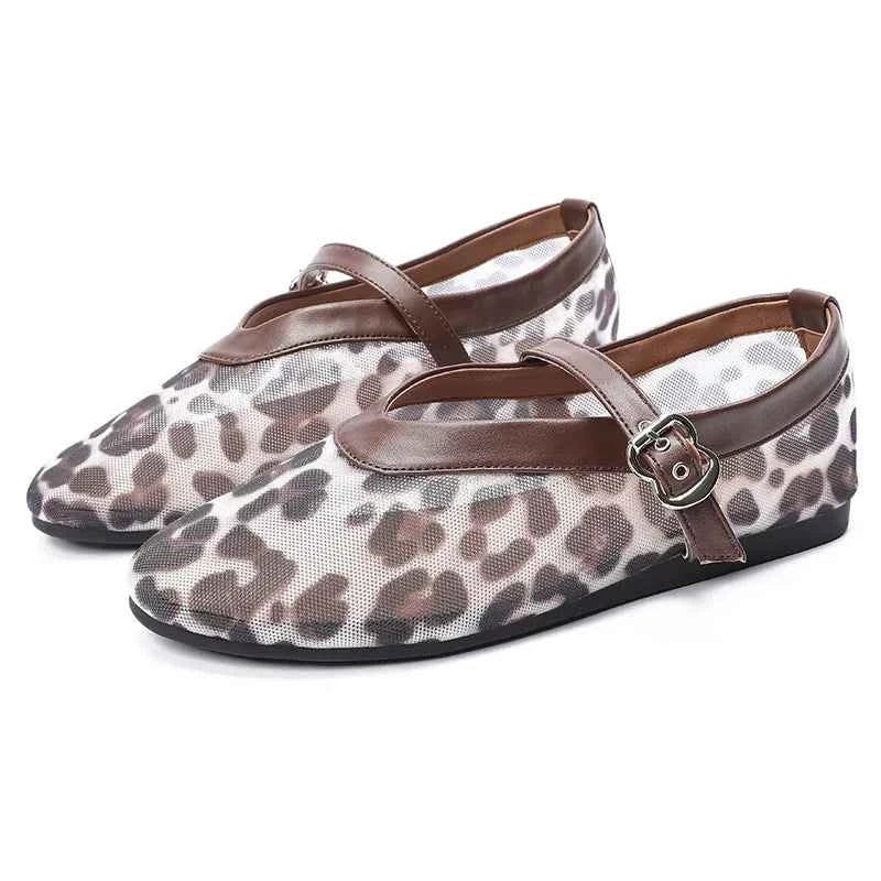 Women Leopard Mesh Breathable Flats Shoes