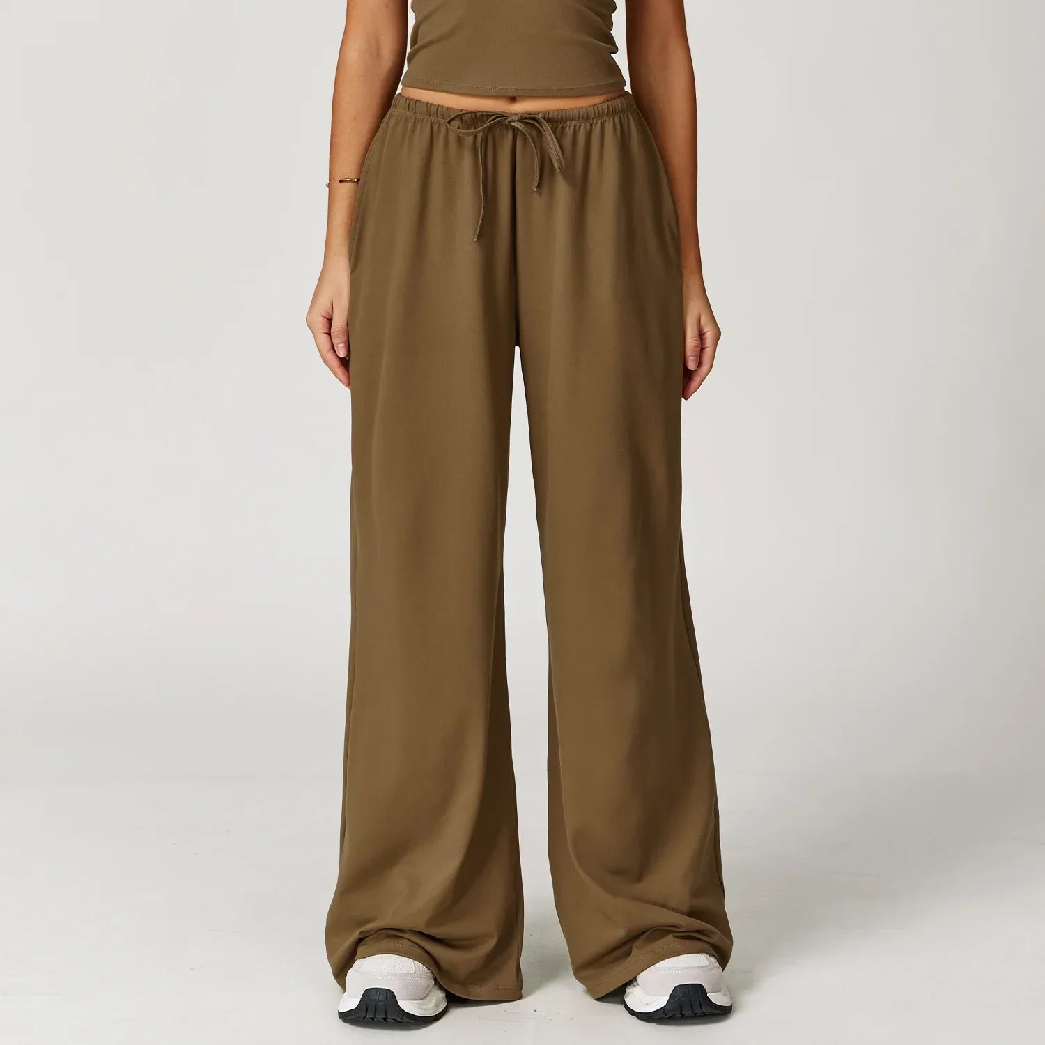 Women lilac wide leg sweatpants with drawstring waist and pockets