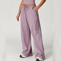 Women’s lilac wide-leg sweatpants with high-waist drawstring and pockets