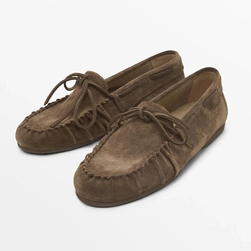 Women Loafers Genuine Leather Beanie Shoes - Brown / 42 / CHINA