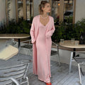 Women Long Dress Three Piece Solid Knit Halter Sleeve Cardigan Set