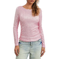 Women Long Sleeve Cropped Top Sequin Basic T-shirt - Pink / XL