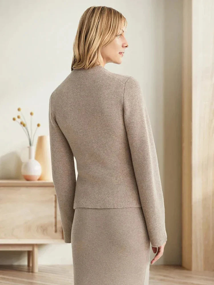 Women Long Sleeve Knitted Cardigan - Khaki / L