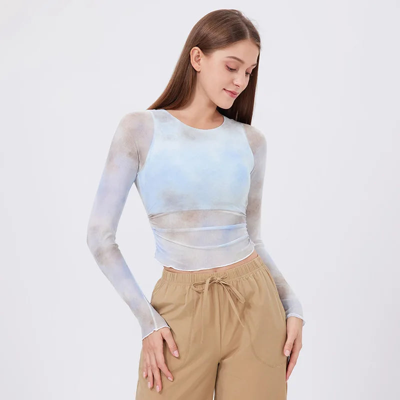 Women Long Sleeve With Chest Pad T-shirt Gym Workout Vest - color 2 / M