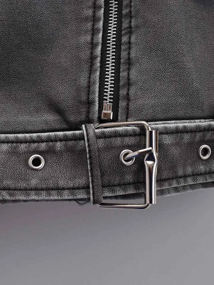 Women Loose Retro Pu Faux Leather Jacket