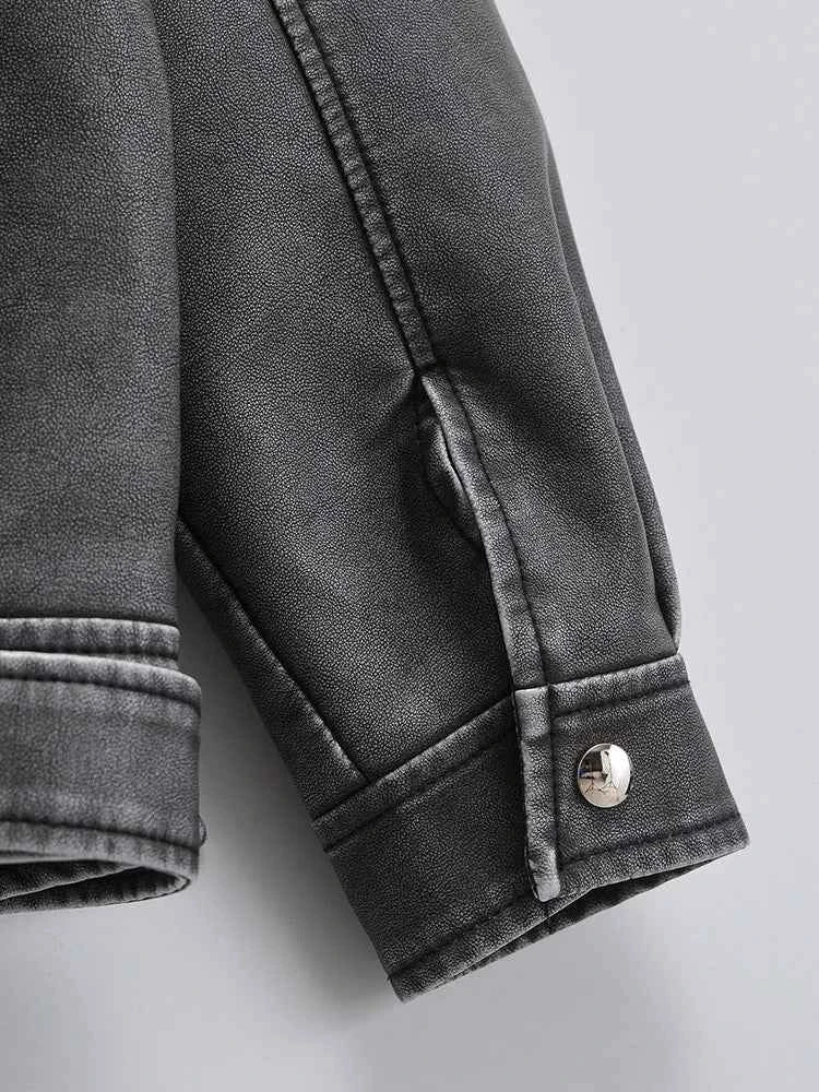 Women Loose Retro Pu Faux Leather Jacket