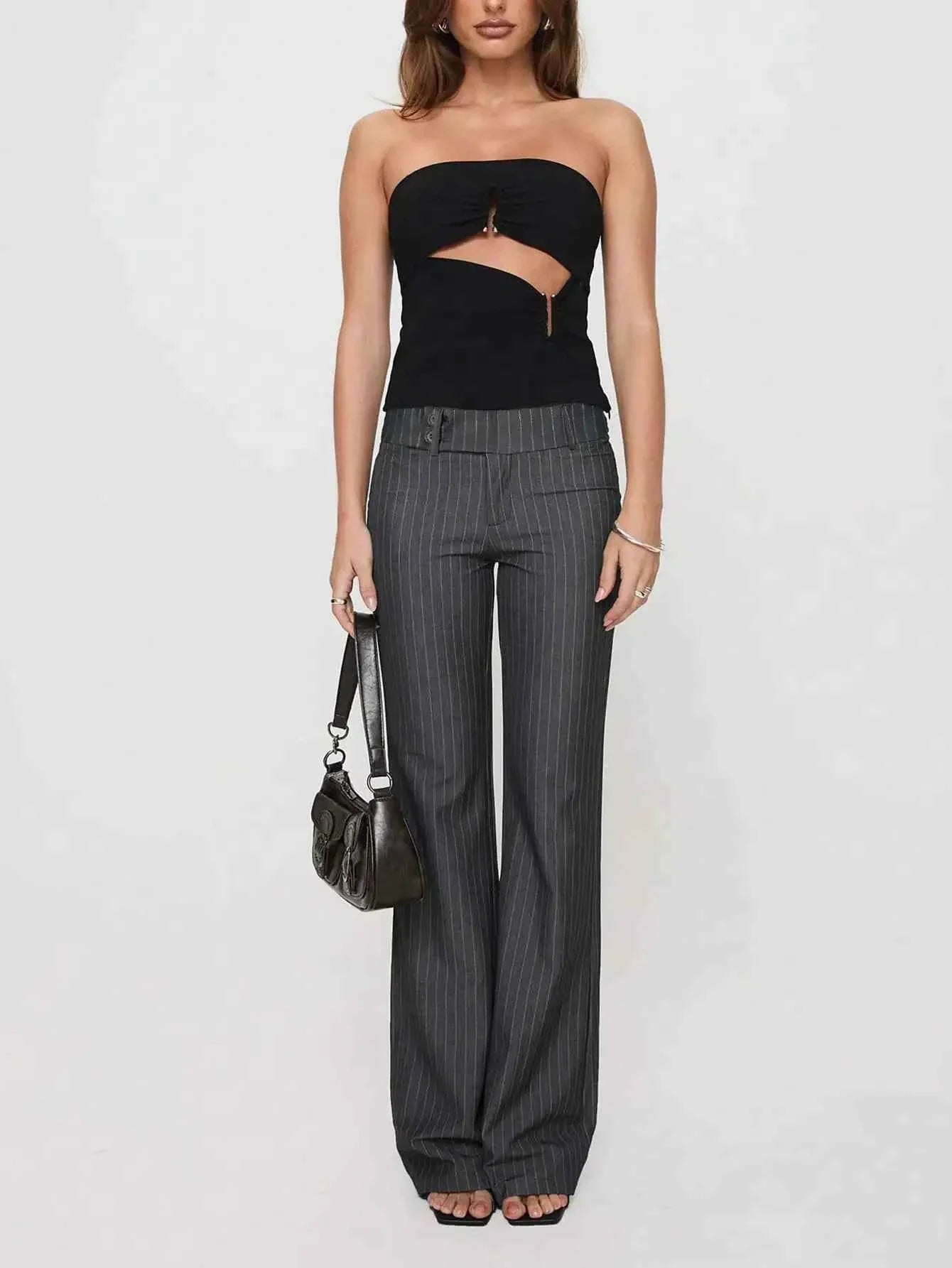 Women Low Drop Waist Casual Elastic Waist Long Pants