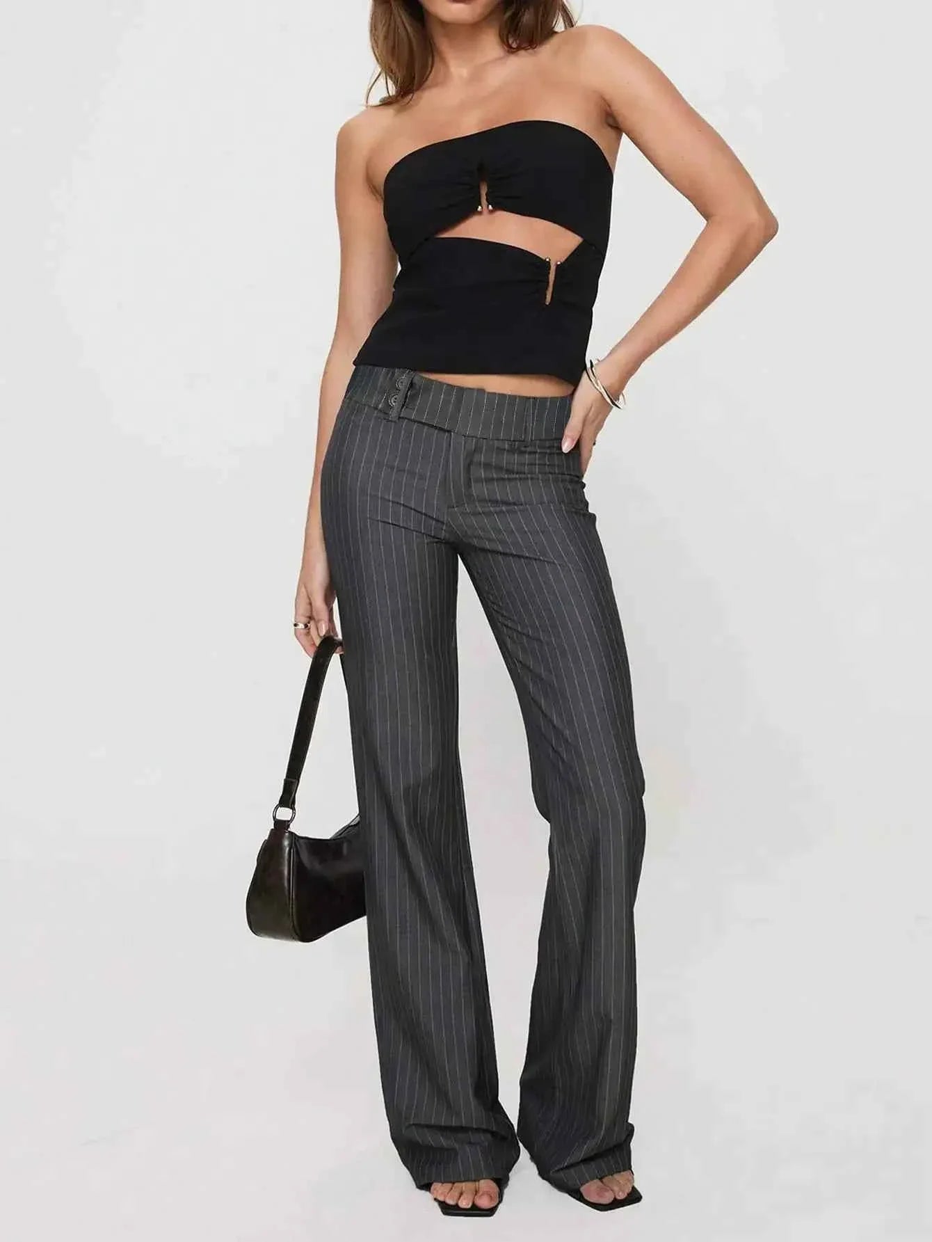 Women Low Drop Waist Casual Elastic Waist Long Pants