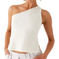 Women Off One Shoulder Tank Tops - WHITE / L