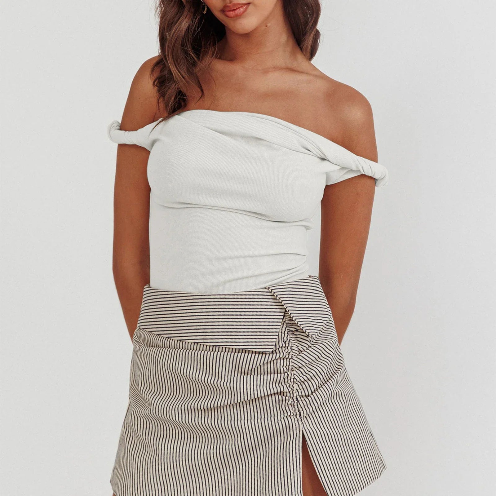 Women Off Shoulder Top Sleeveless Twist Strap Tank - F / M