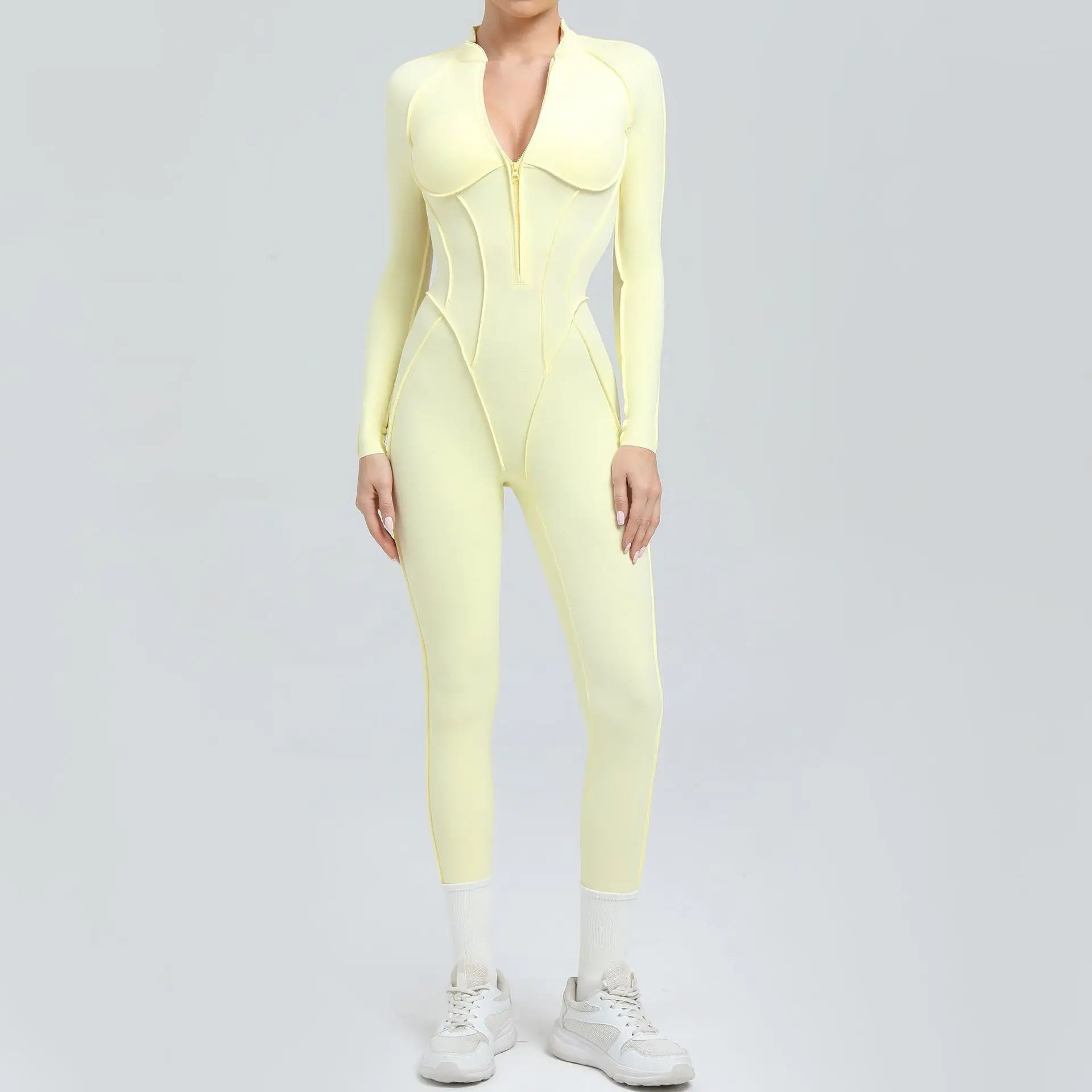 Women One Piece V Back Tracksuit - lemon yellow / L / CHINA