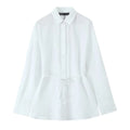 Women Oversize Shirt With Belt - WHITE / M