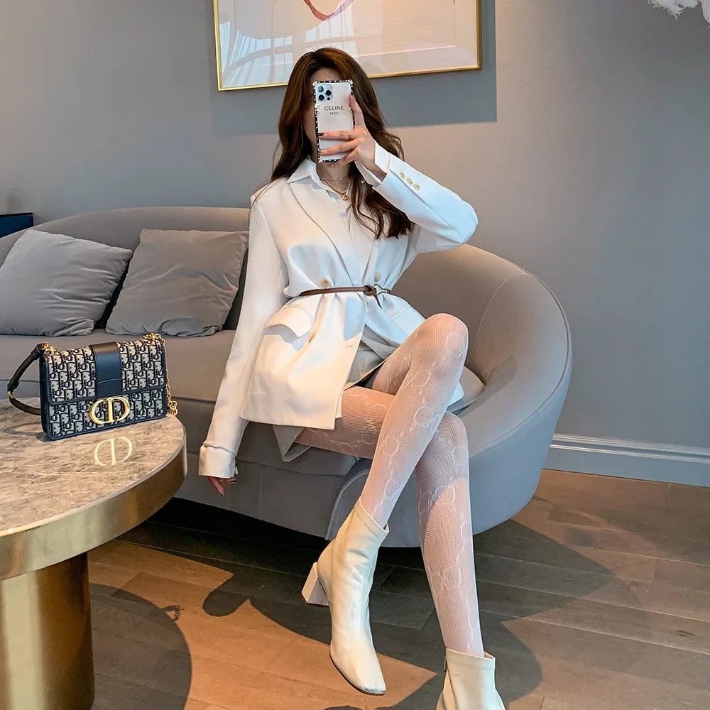 Women Pantyhose Tights Mesh Fishnet - 3072 white / One Size