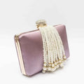Women Pearl Tassel Satin Evening Bag