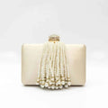 Women Pearl Tassel Satin Evening Bag