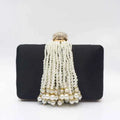 Women Pearl Tassel Satin Evening Bag