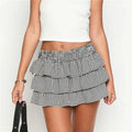 Women Plaid Ruffle Mini Skirt - black / L