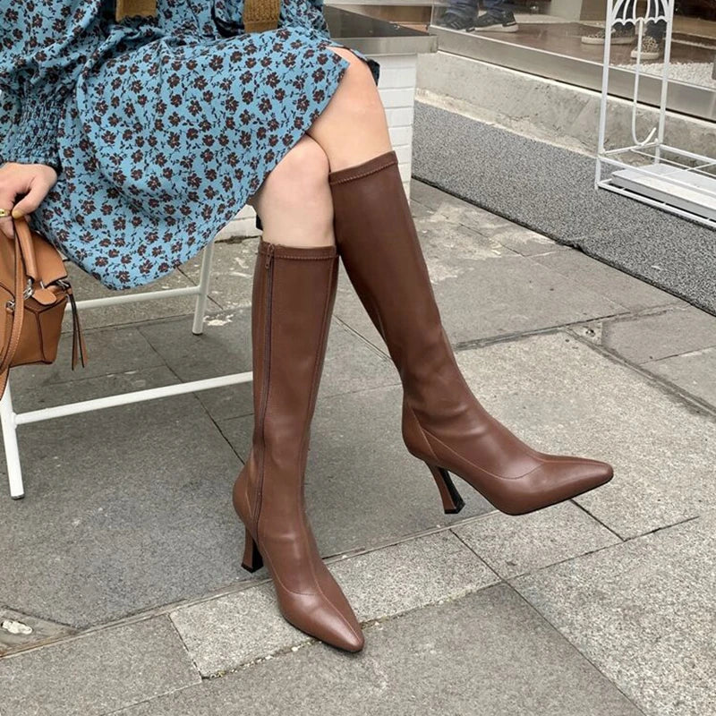 Women Pointed Toe High Heels Long Boots