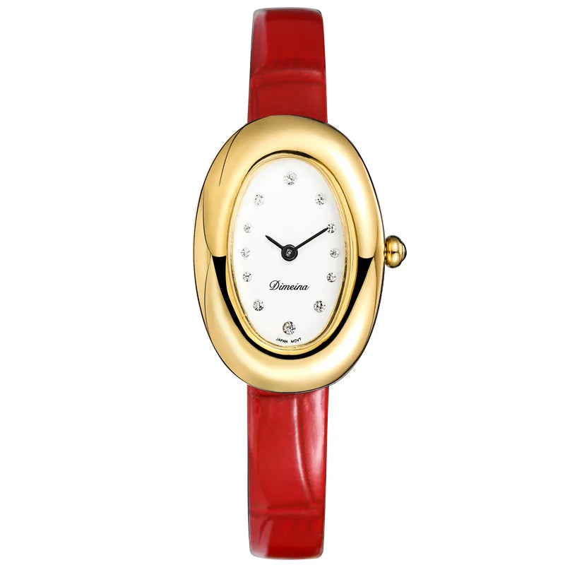 Women Quartz Watch Roman Numerals Vintage Simple Oval Clock Stainless Steel