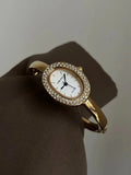 Women Quartz Watch Roman Numerals Vintage Simple Oval Clock Stainless Steel - 02