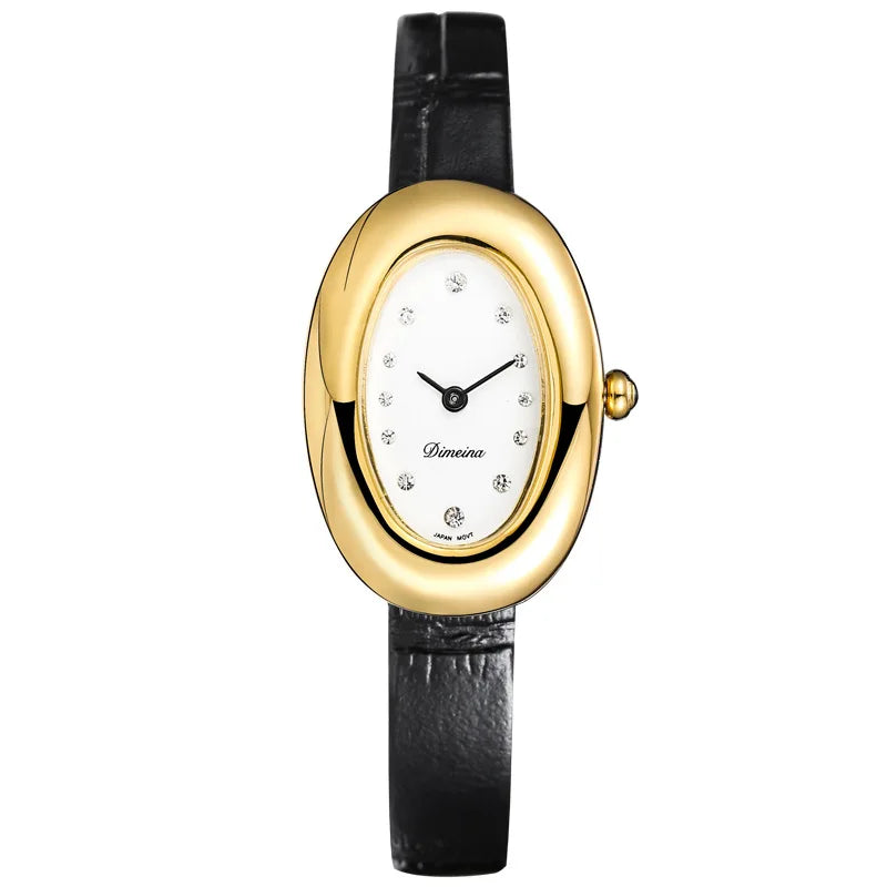 Women Quartz Watch Roman Numerals Vintage Simple Oval Clock Stainless Steel