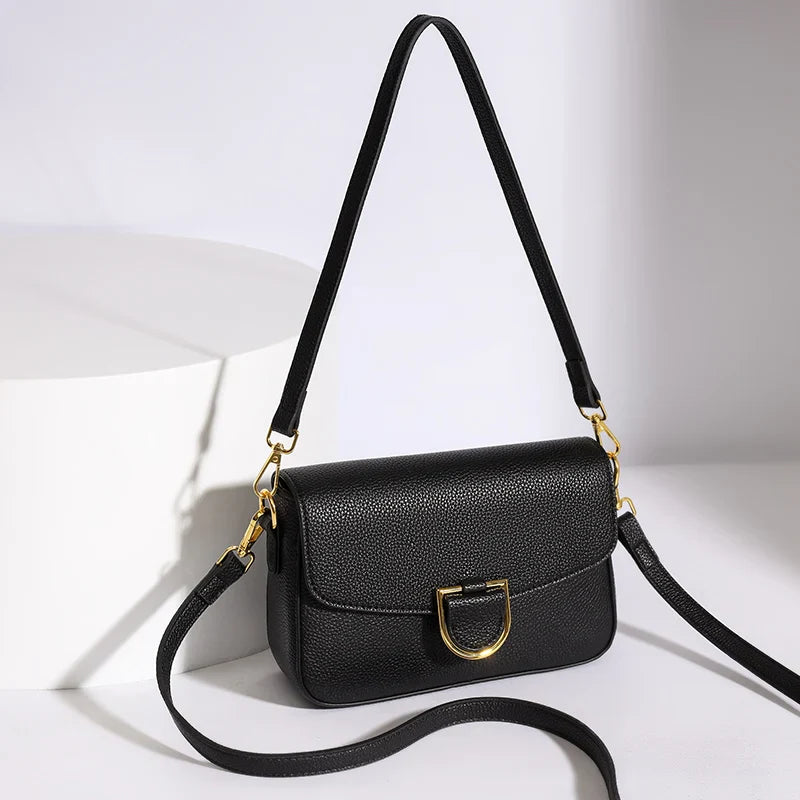 Women Real Cow Leather Handbag Crossbody Bag - black / 22cm 7cm 15cm