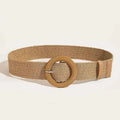 Women Round Buckle Boho Straw Belt
