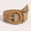 Women Round Buckle Boho Straw Belt
