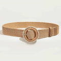 Women Round Buckle Boho Straw Belt