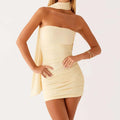Women Ruched Tube Top Dress With Scarf
