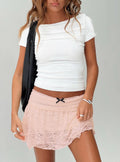 Women Ruffled Lace Mini Skirt - Pink / L