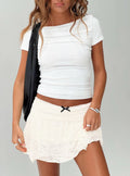 Women Ruffled Lace Mini Skirt - WHITE / S