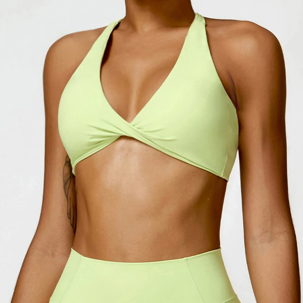 Women Running Push Up Yoga Sports Bras - Yellow green / S / CHINA